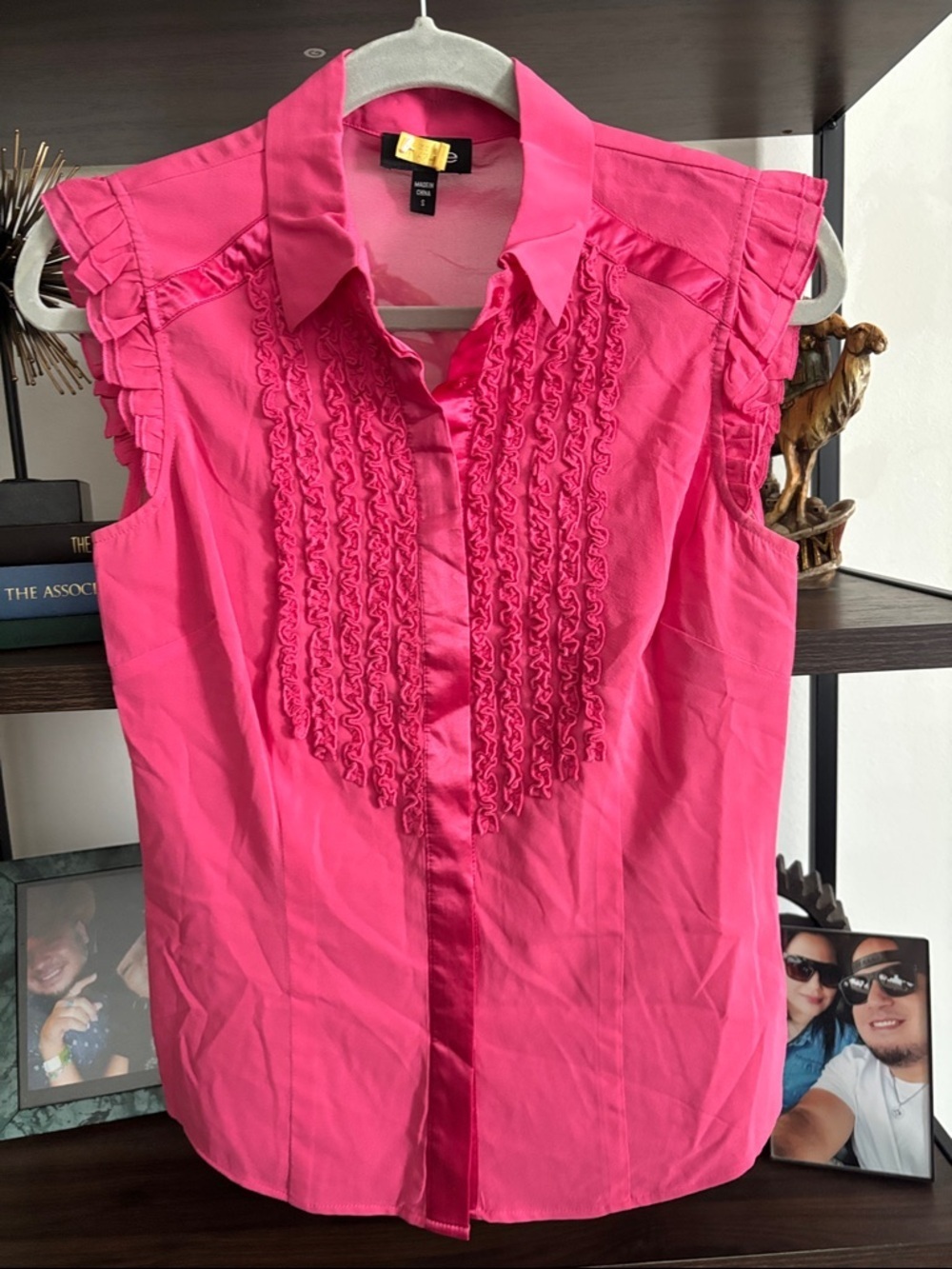 Bebe Y2K Silk Sleeveless Ruffled Button Front Blouse - Pink Small
